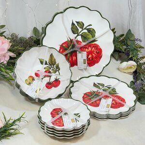 House & Garden Tomatoes Melamine 16 PC Dinnerware Dinner Salad Plates Bowls New